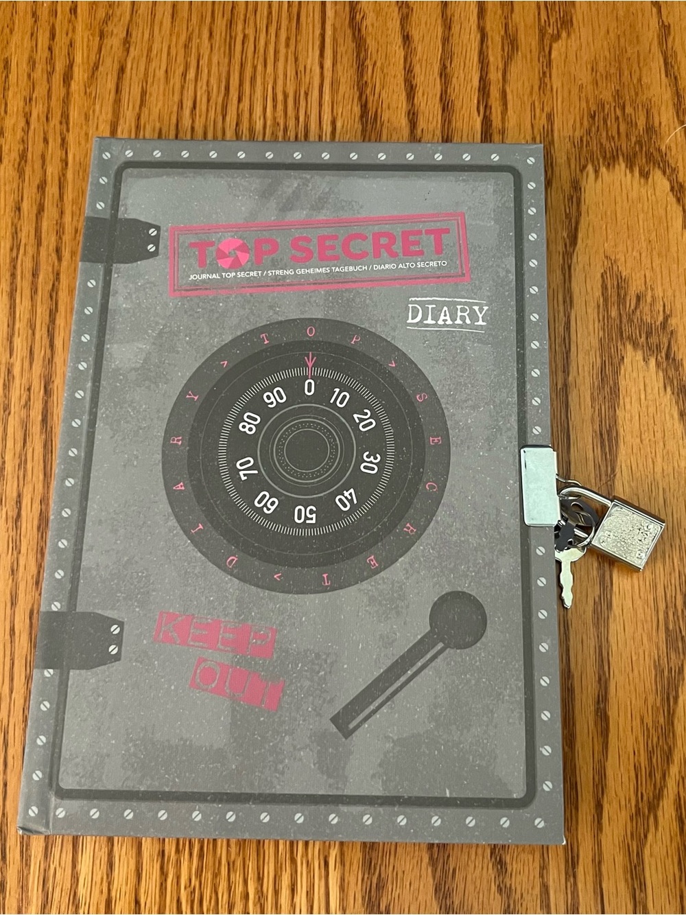 Locking Top Secret Diary Notebook in Dark Gray with Pink Accents